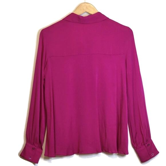 MILLY Silk Button Down Long Sleeve Fuchsia Pink Purple Blouse Size 10 - Picture 6 of 15
